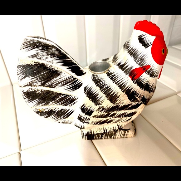 Vintage Rustic Wooden Rooster Candle Holder - Picture 6 of 14